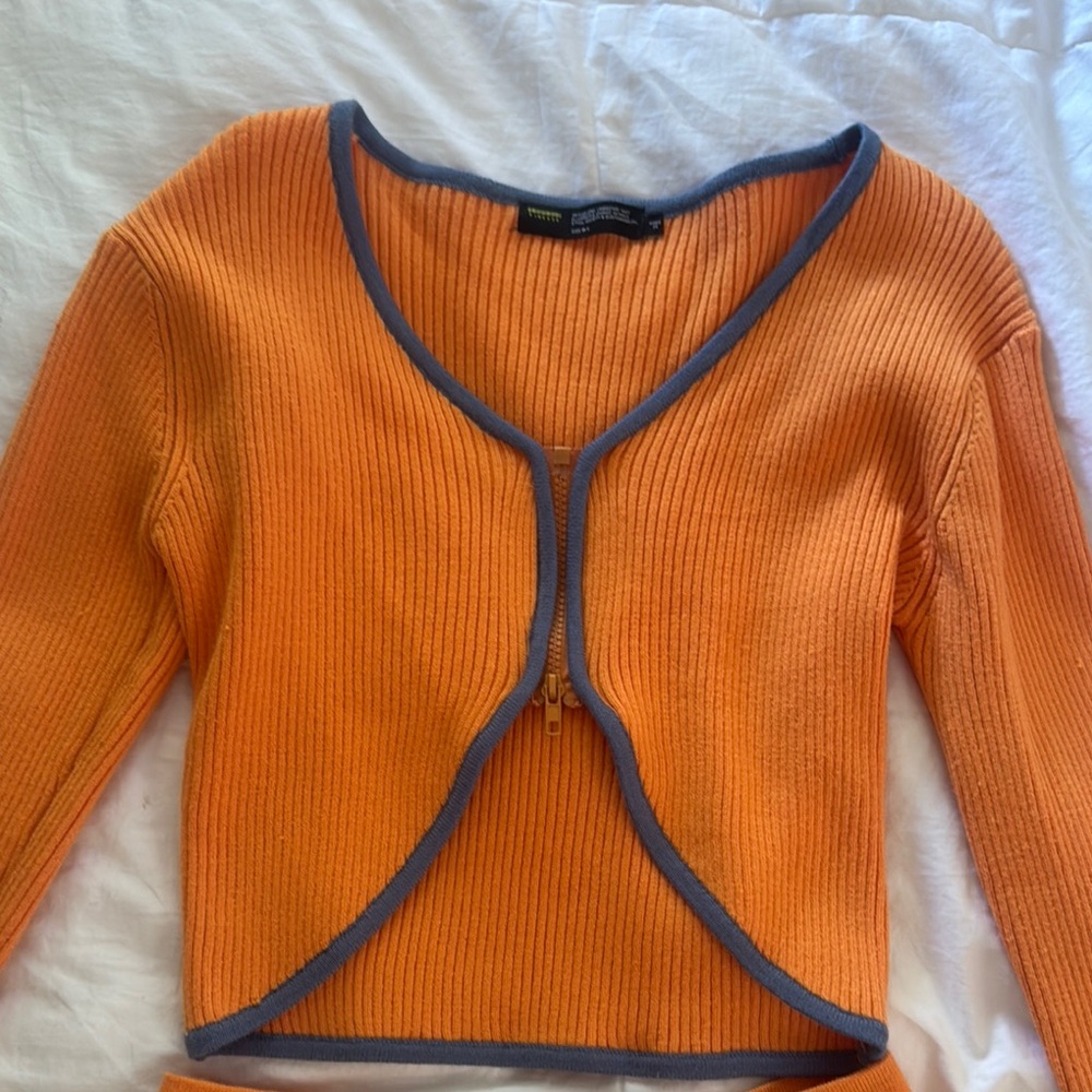 Orange and Gray Ribbed Two-Piece Set - Picture 2 of 7